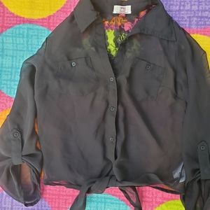 L.e.i button-down sheer top